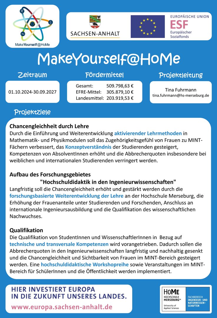 Es wird ein Plakat gezeigt, auf diesem stehen die Ziele des Projektes MakeYourself@Home.
