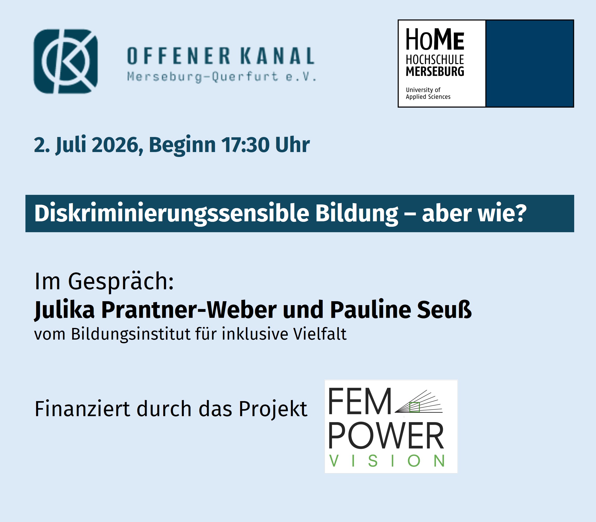 Diskriminierungssensible Bildung – aber wie? Im Gespräch: Julika Prantner-Weber und Pauline Seuß vom Bildungsinstitut für inklusive Vielfalt