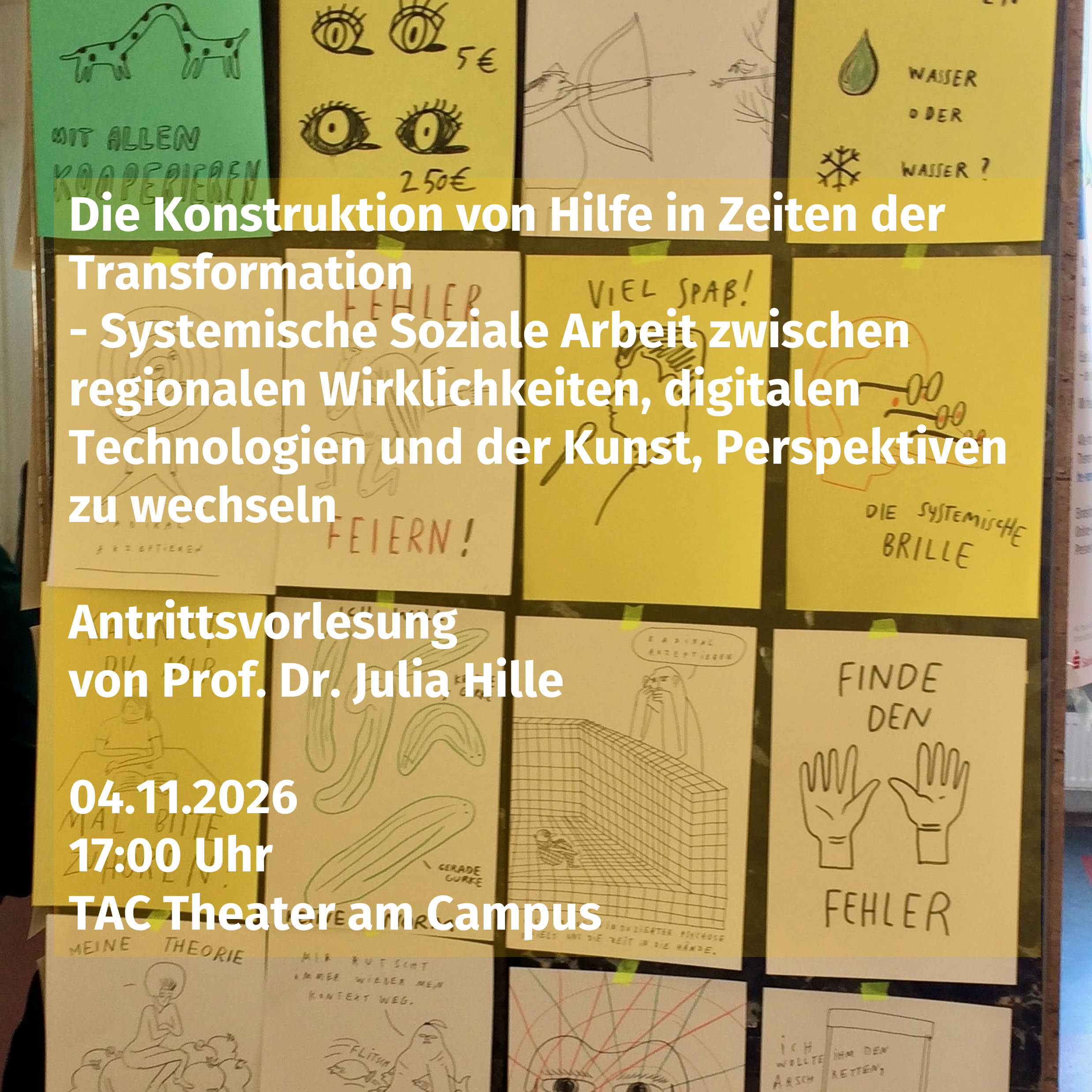 Antrittsvorlesung Prof. Dr. Julia Hille "Die Konstruktion von Hilfe in Zeiten der Transformation - Systemische Soziale Arbeit zwischen regionalen Wirklichkeiten, digitalen Technologien und der Kunst, Perspektiven zu wechseln"
