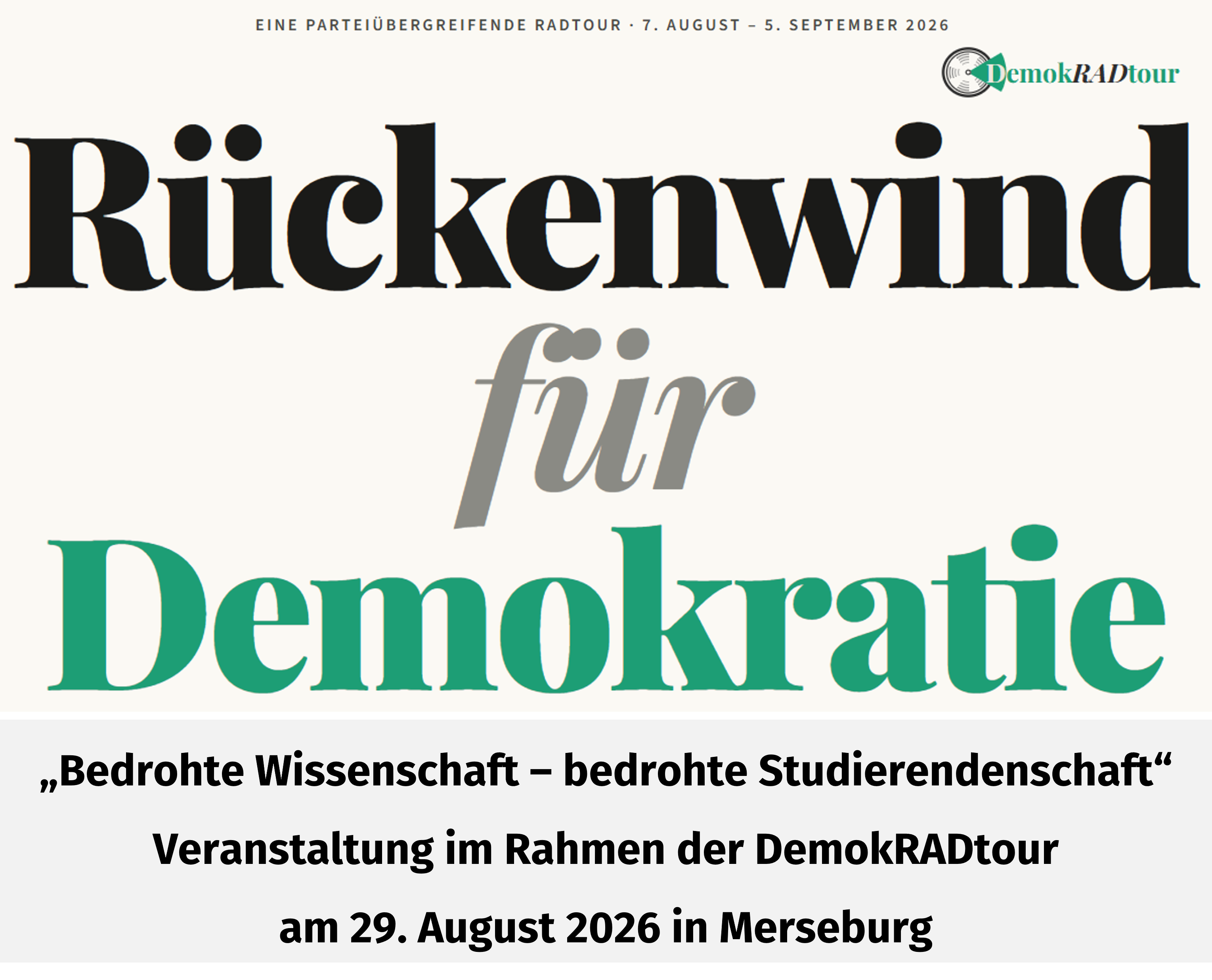 „Bedrohte Wissenschaft – bedrohte Studierendenschaft“: Veranstaltung im Rahmen der DemokRADtour am 29. August 2026 in Merseburg