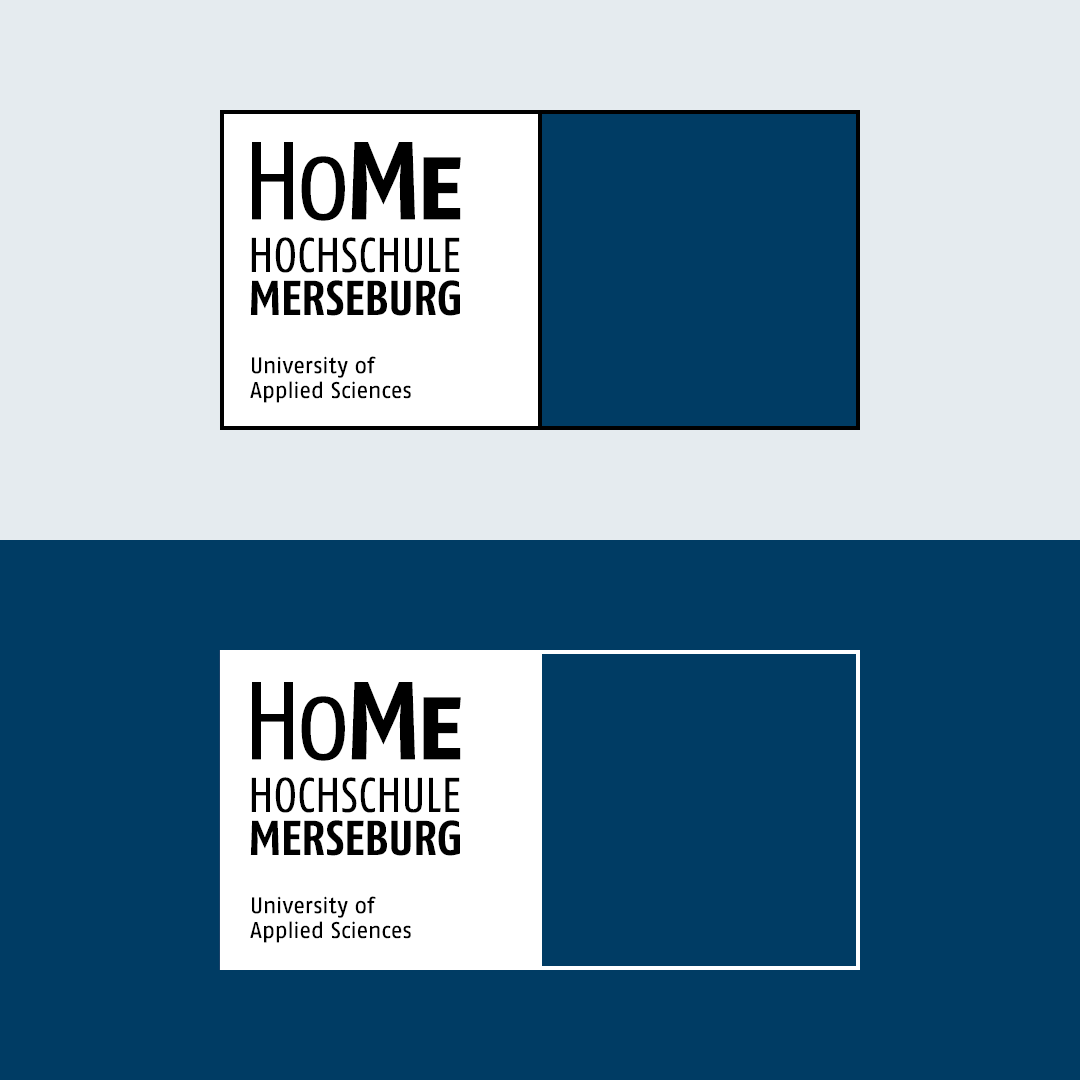 Grafik: Das Logo der Hochschule Merseburg in seiner Grundform auf hellem bzw. dunklem Hintergründen
