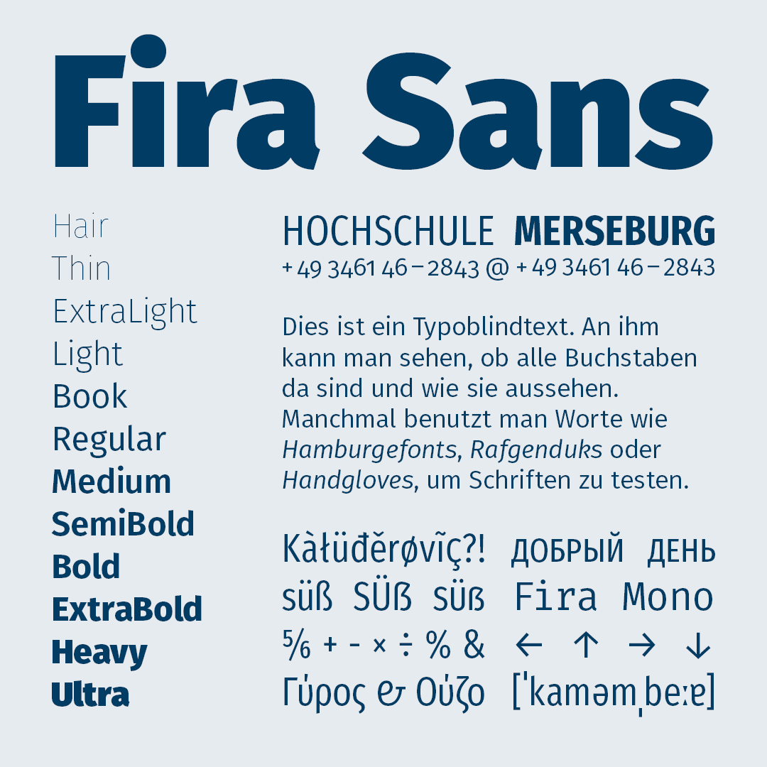 Grafik: Textbeispiele der Hausschrift Fira Sans
