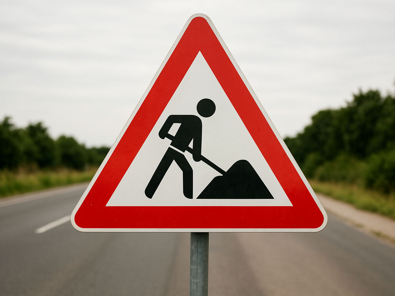 Baustellenschild auf Straße