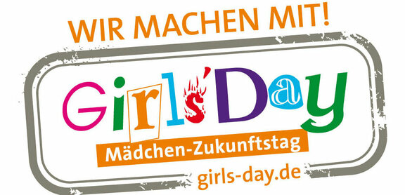 Buntes Girls Day Logo mit dem Schriftzug &quot;wir sind dabei&quot;