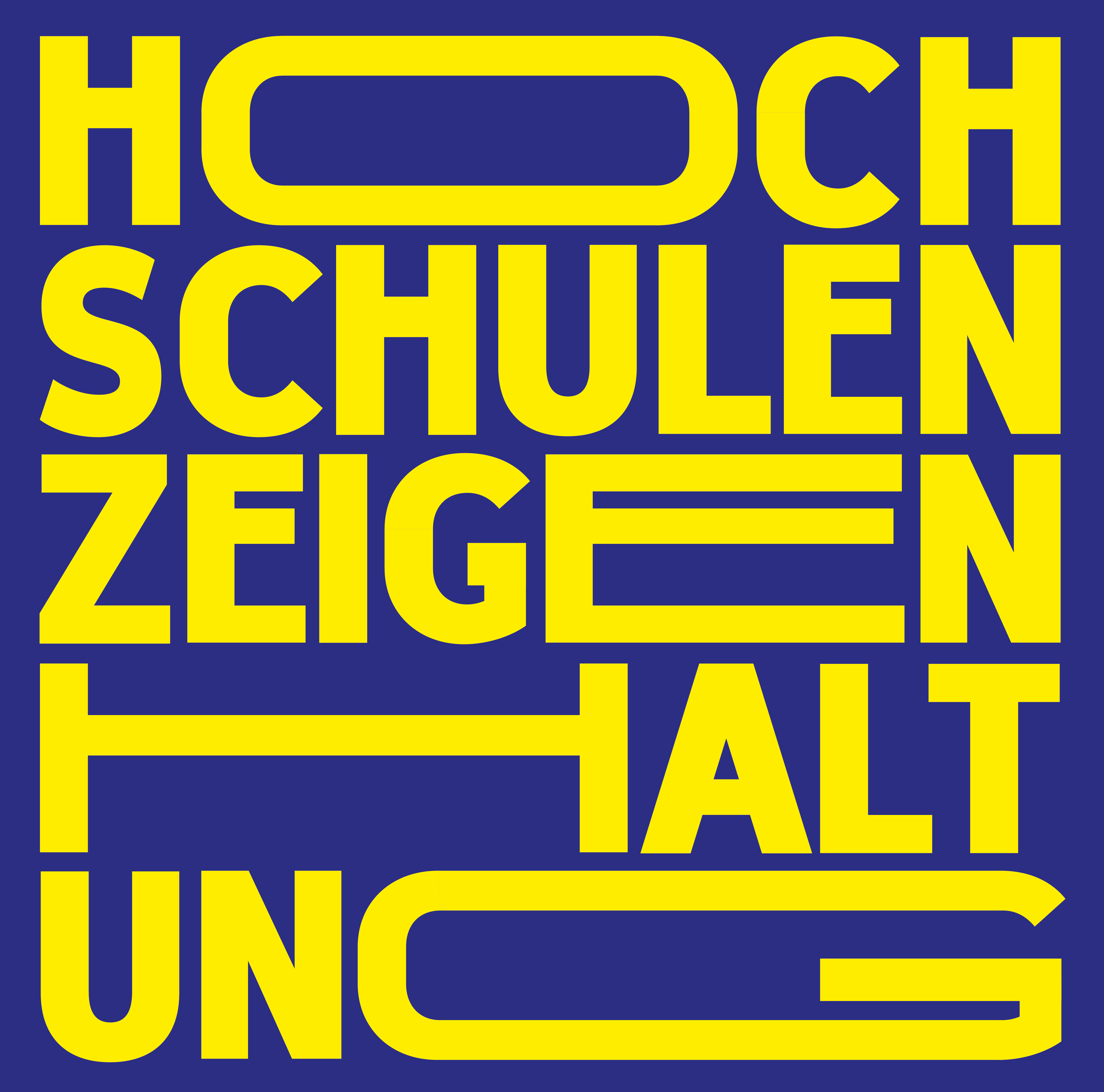 Gelbe Schrift auf blauem Hintergrund