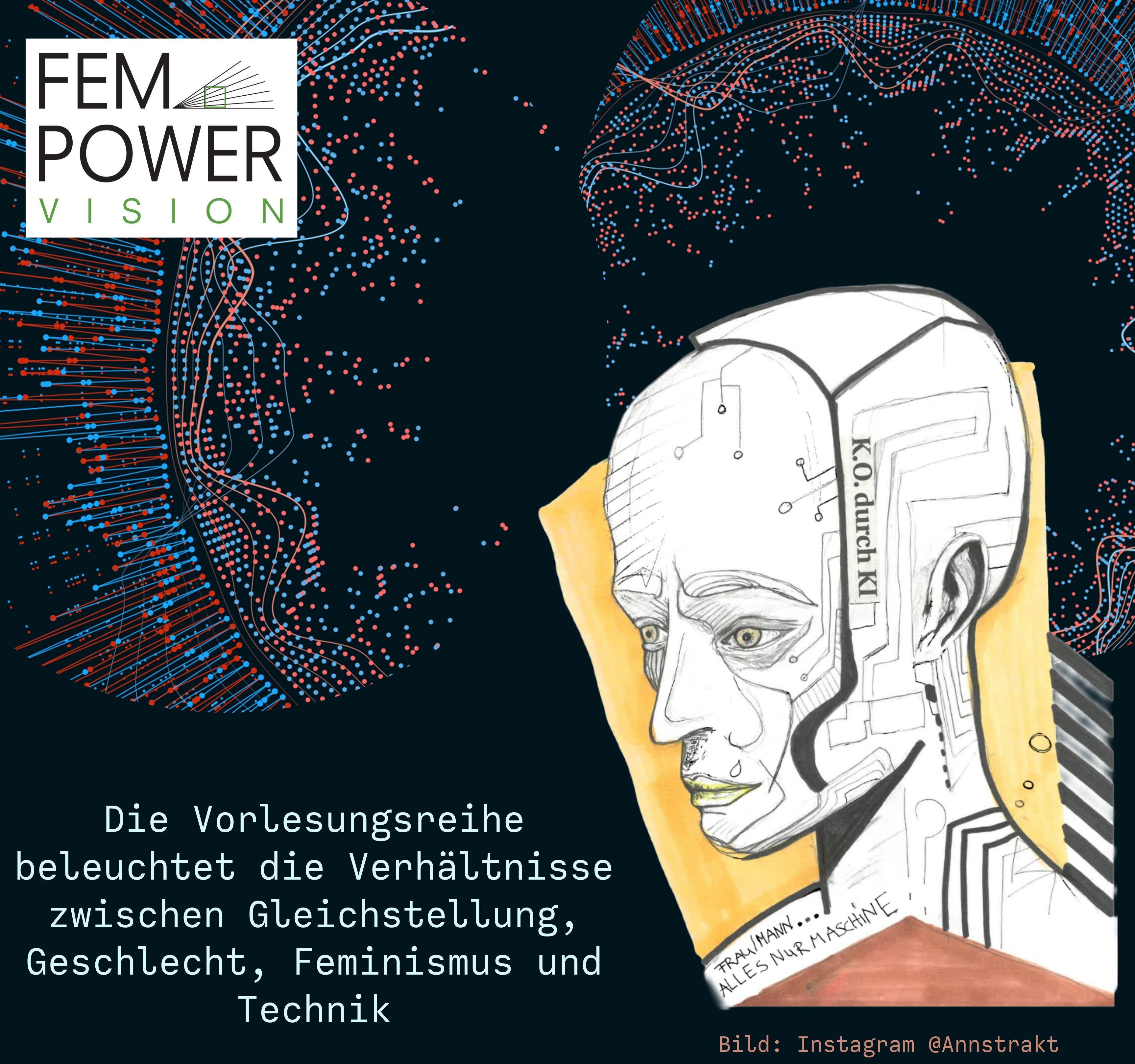 abstarkter Kopf gezeichnet auf schwerzem Hintergrund