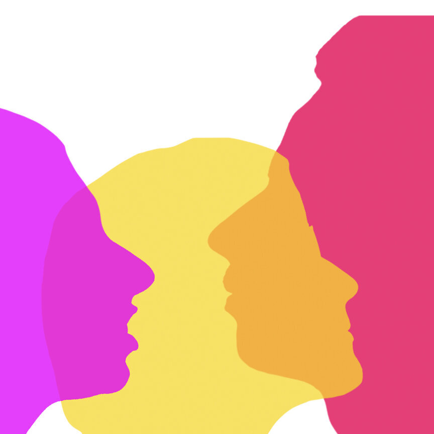 bunte Köpfe im Profil