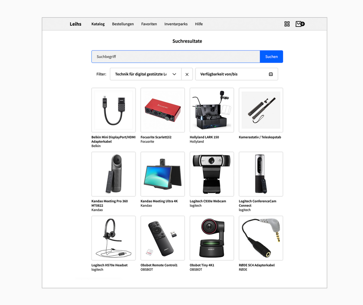 Katalog mit Medientechnik zum Ausleihen