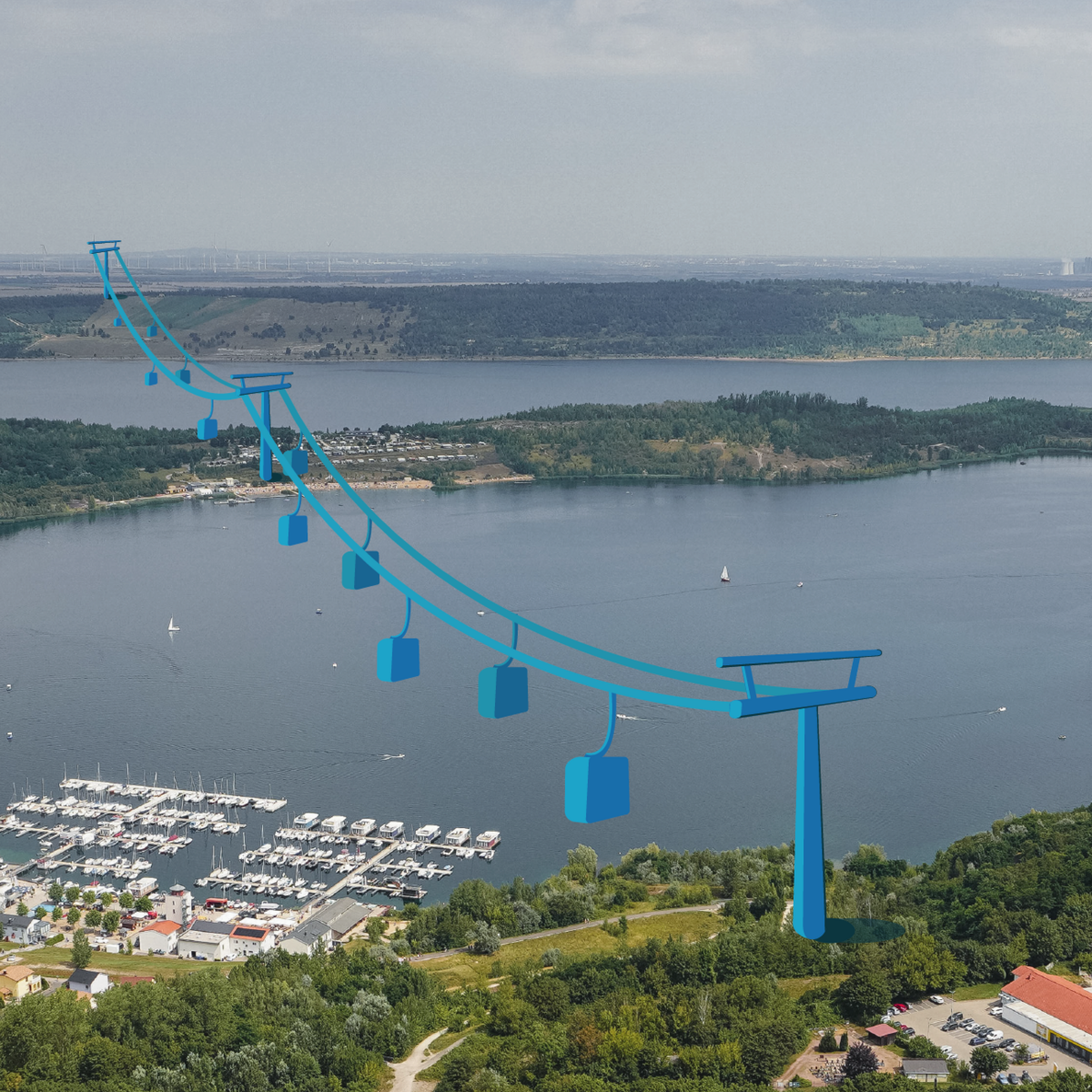 See mit eingezeichnter Seilbahn
