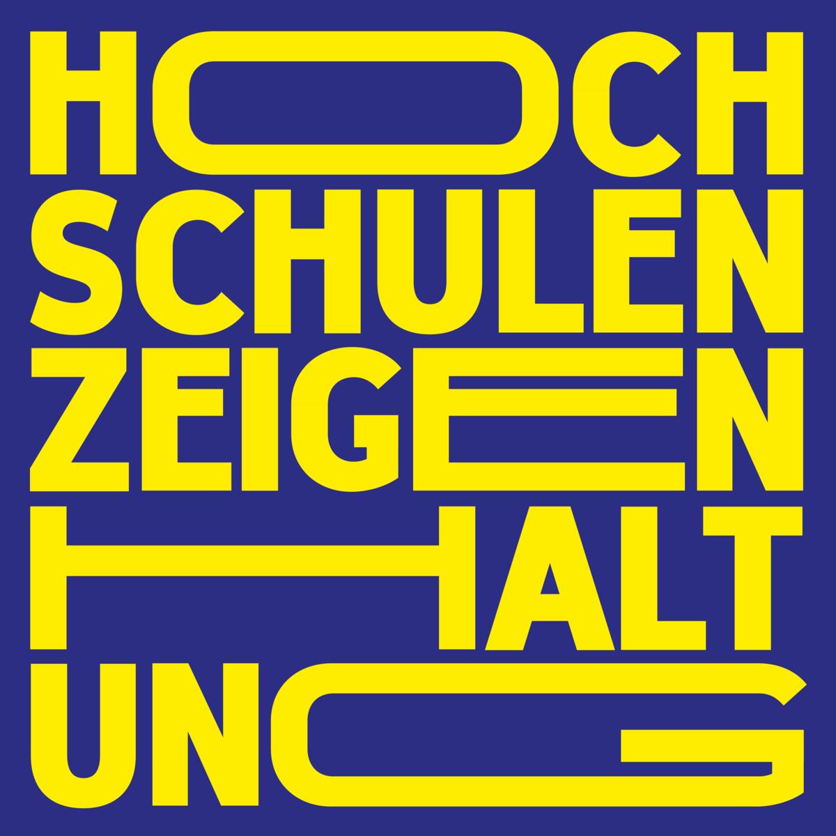 gelbe Schrift auf blauen Hintergrund